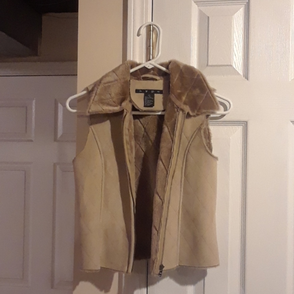 Golden Brown Faux Fur Vest with Collar